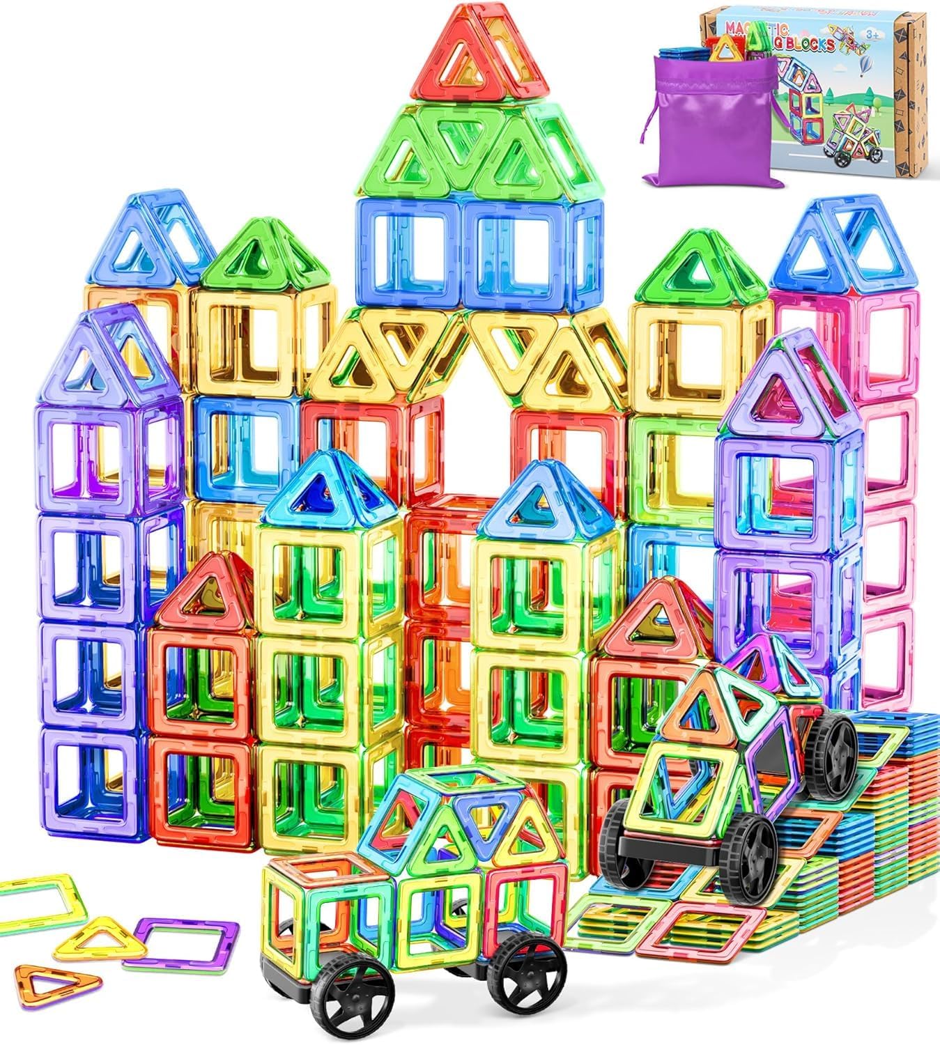 COOLJOYA Magnetic Tiles for Kids, Magnetic Building Blocks Toys for 3 4 5 6 Year Old Girls Boys Gift, Magnets for Kids, Montessori Toddler Toys