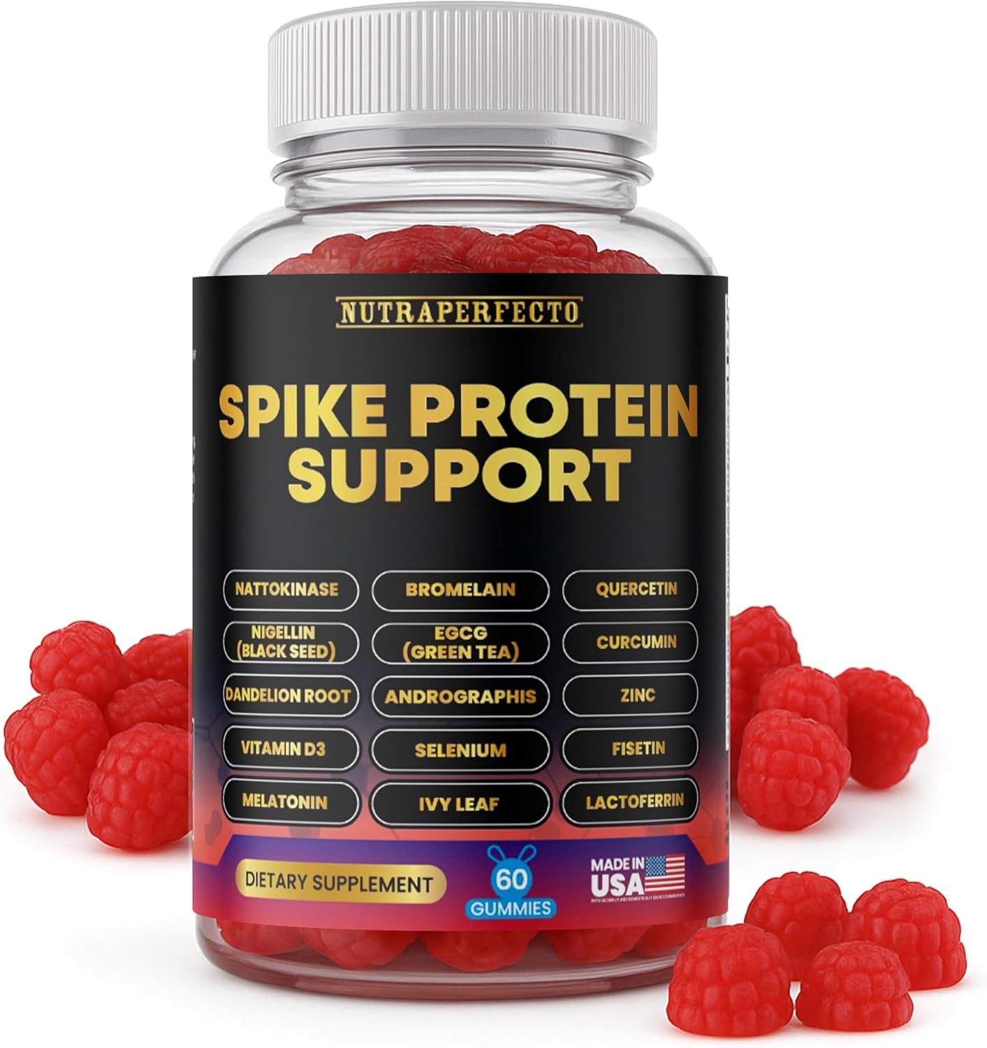 Spike Protein Detox Gummies - Nattokinase Bromelain Quercetin EGCG Curcumin Dandelion Root Andrographis Zinc Vitamin D3 Selenium Fisetin Proteolytic Enzyme for Fibrinolytic Foreign Protein Cleanse