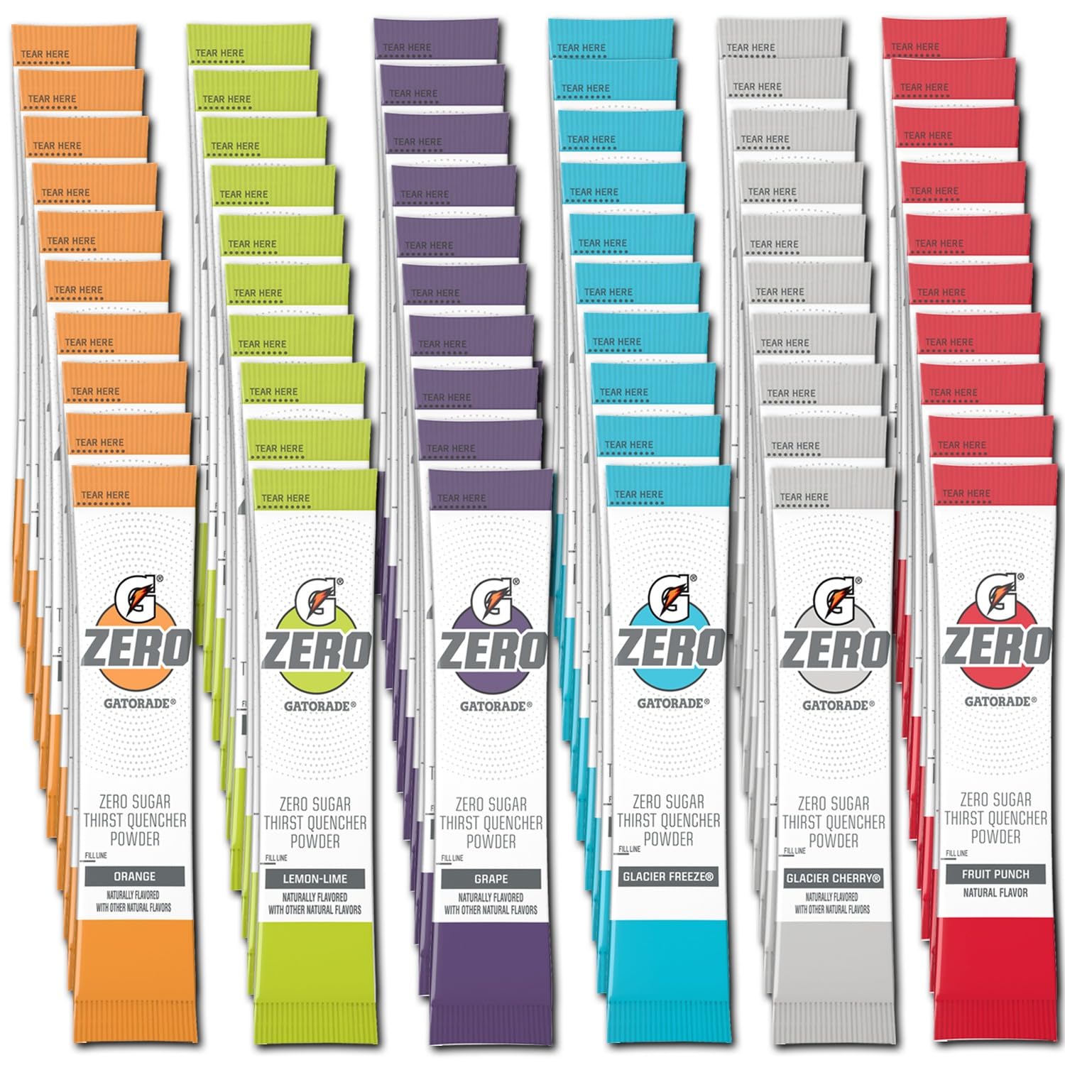 G Zero Powder - Electrolytes Powder Packets Variety - 60 Pack - 6 Flavor - Glacier Freeze, Orange, Grape, Fruit Punch, Lemon Lime & Glacier Cherry - GARIZZE Assortment
