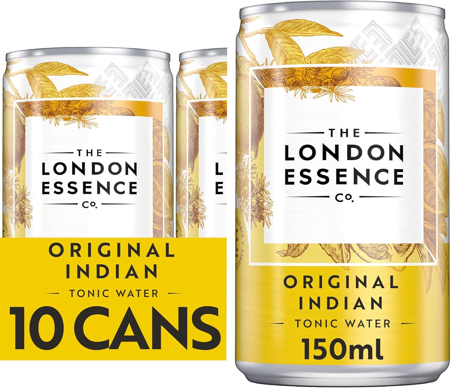 The London Essence, Co. Original Indian Tonic, Premium Cocktail Mixer, 150ml, Pack of 10 cans, No Artificial Colours Preservatives or flavours, Low Calorie