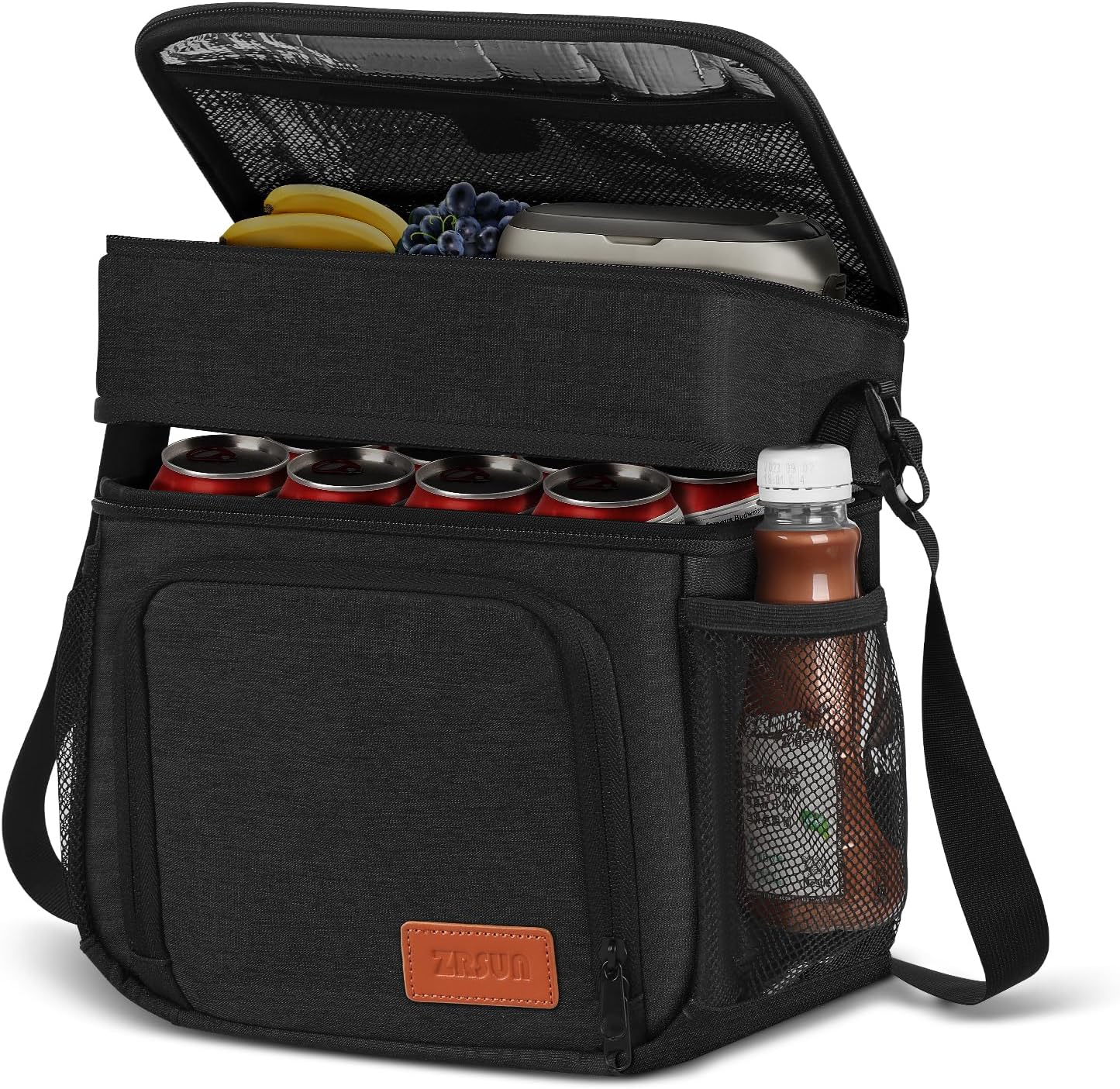 Insulated Lunch Bag for Women Men, Reusable Double Layers Lunch Box Women, Expandable Reusable Water-resistant Lunch Box for Work Travel Office Picnic Hiking (Black02)