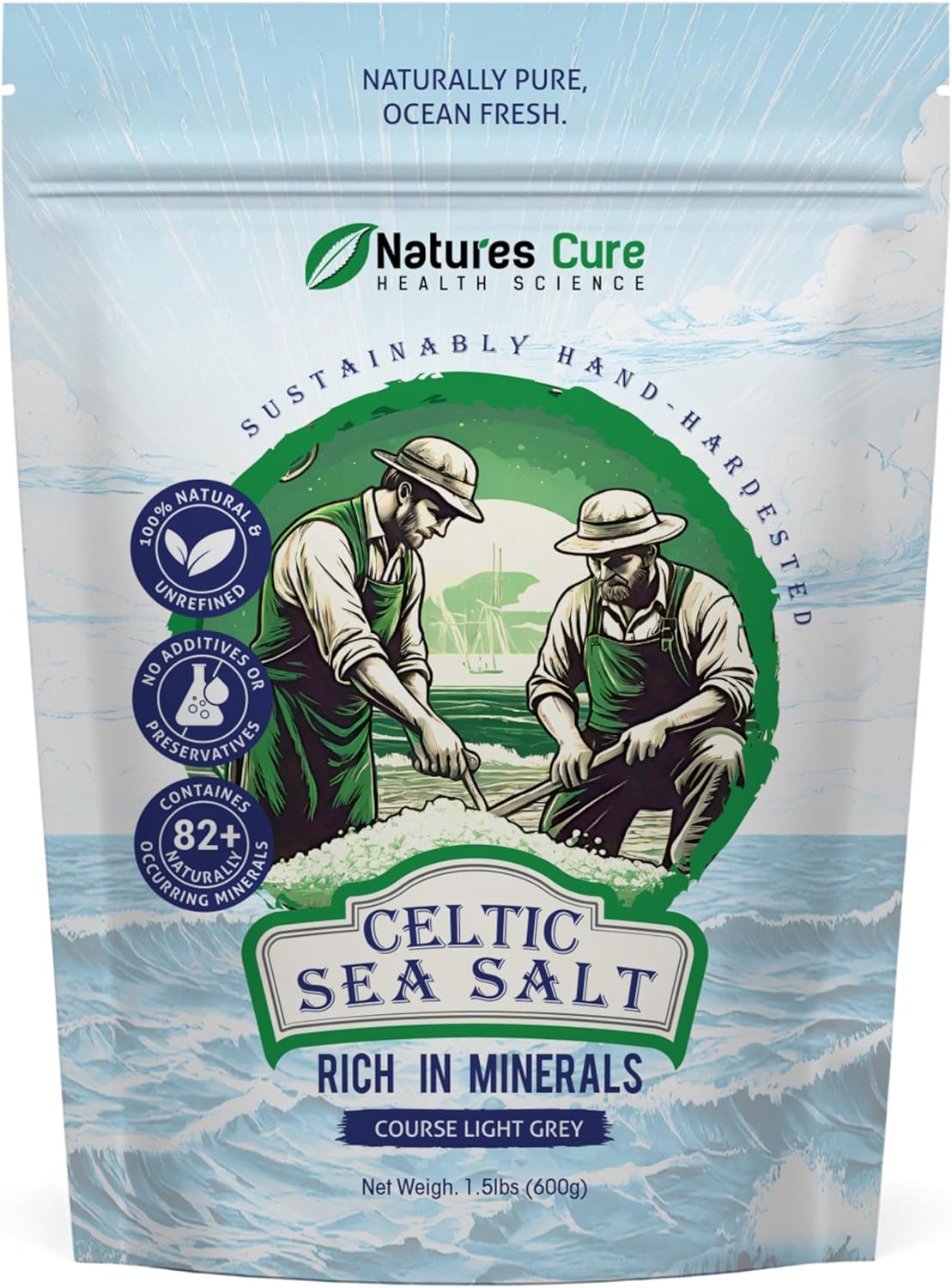 Celtic Sea Salt – 100% Natural Unrefined Celtic Sea Salt – Naturally Enriching Minerals – Light Grey, 600g – by Natures Cure