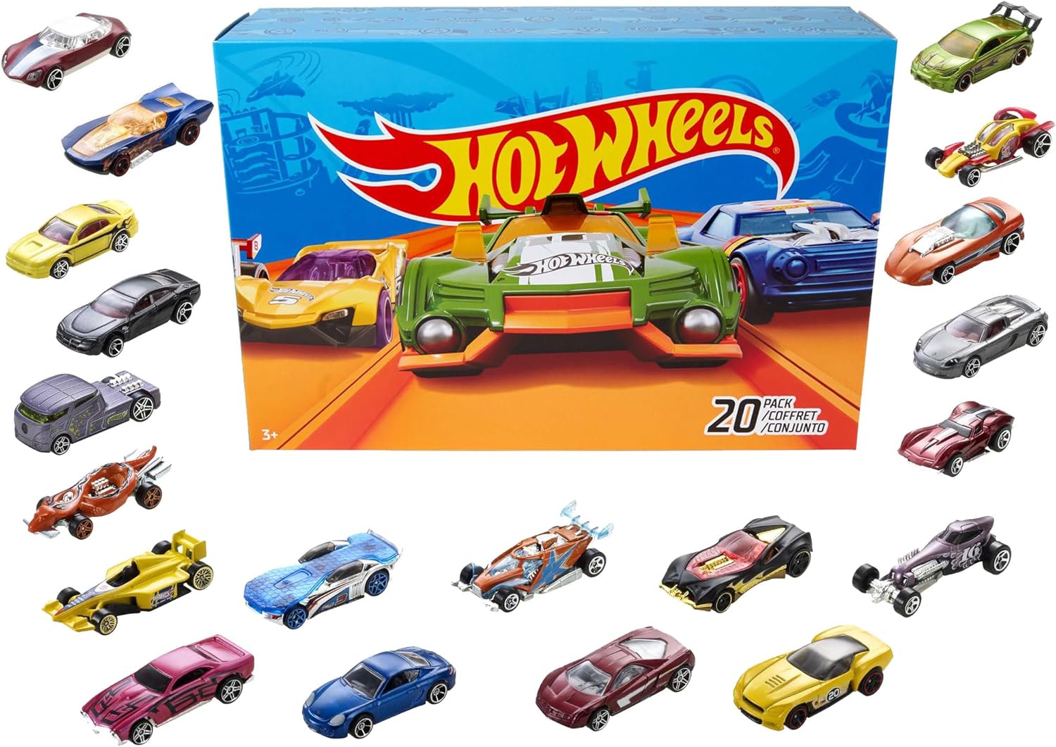 Hot Wheels Set of 20 Toy Cars, Assorted Styles, Toy Trucks and Cars in 1:64 Scale with Realistic Details and Decos, Collectible Cars for Kids Ages 3 and Up, Styles May Vary, DXY59
