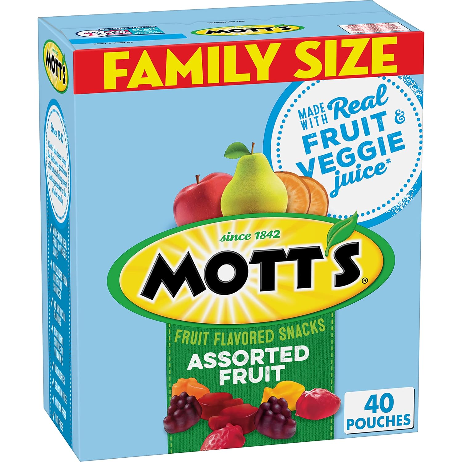 Mott's Fruit Flavored Snacks, Assorted Fruit, Gluten Free Snack, Family Pack, 40 Ct, 32 oz