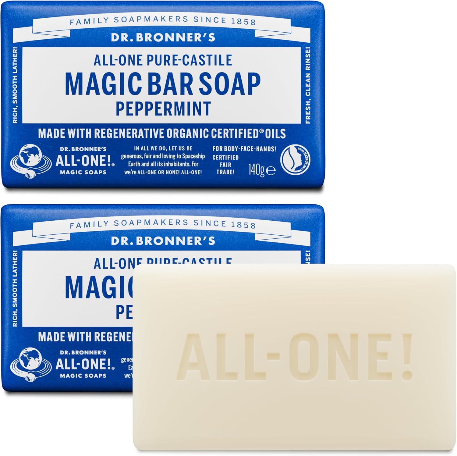 Dr Bronner's - Peppermint Pure-Castile Bar Soap, 140g Bar