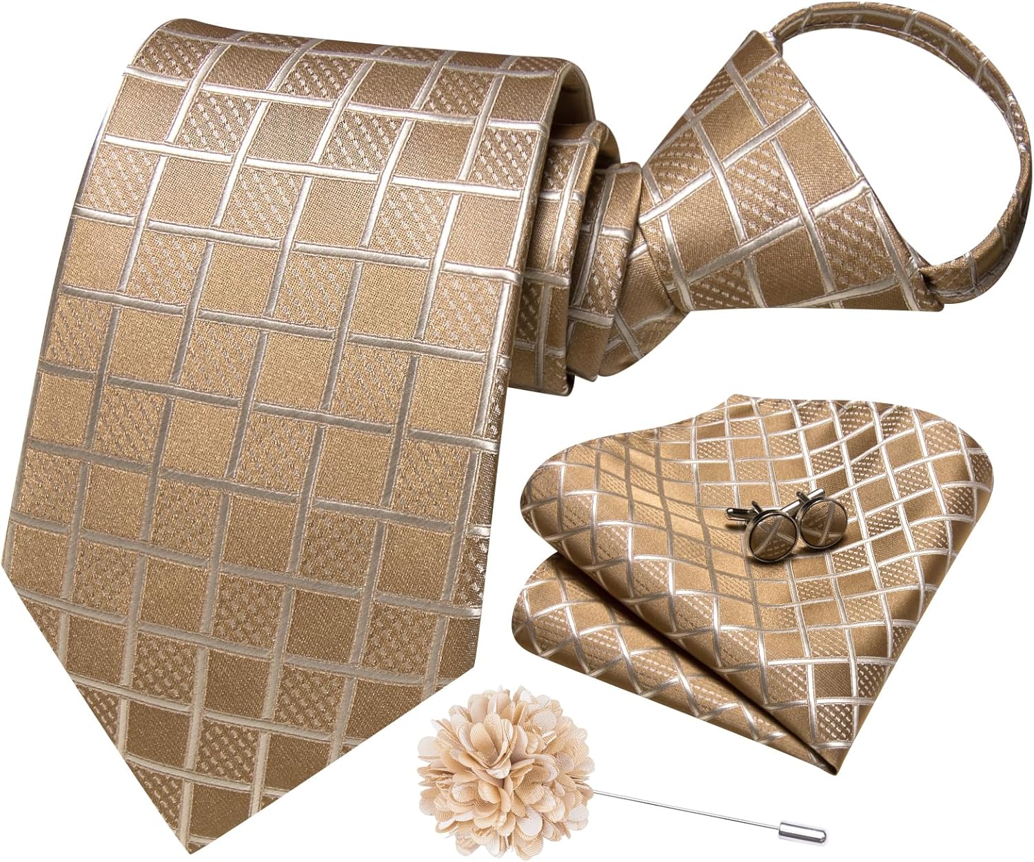 Dubulle Zipper Ties for Men Mens Paisley Striped Pretied Neckties and Lapel Pin Pocket Square Cufflinks Adjustable