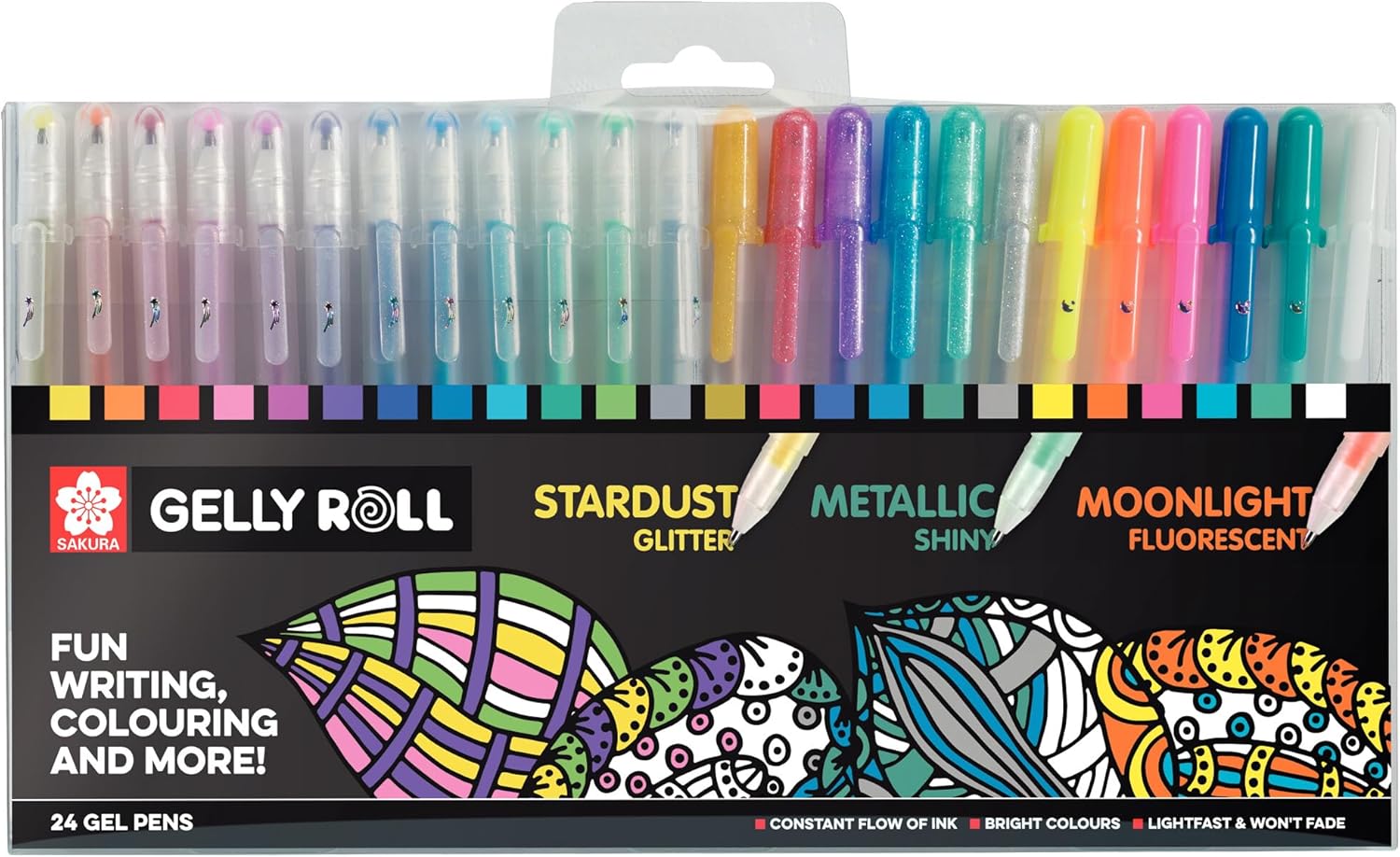 SAKURA Gelly Roll Mixed Set of 24, Assorted Colors & Effects | Glitter, Metallic & Fluorescent Gel Pens for Writing & Drawing