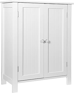 ZENY Bathroom Floor Storage Cabinet with Double Door + Adjustable Shelf, Wooden Organizer Cabinet for Living Room, Bathroom, Bedroom, Modern Home Furniture (White)