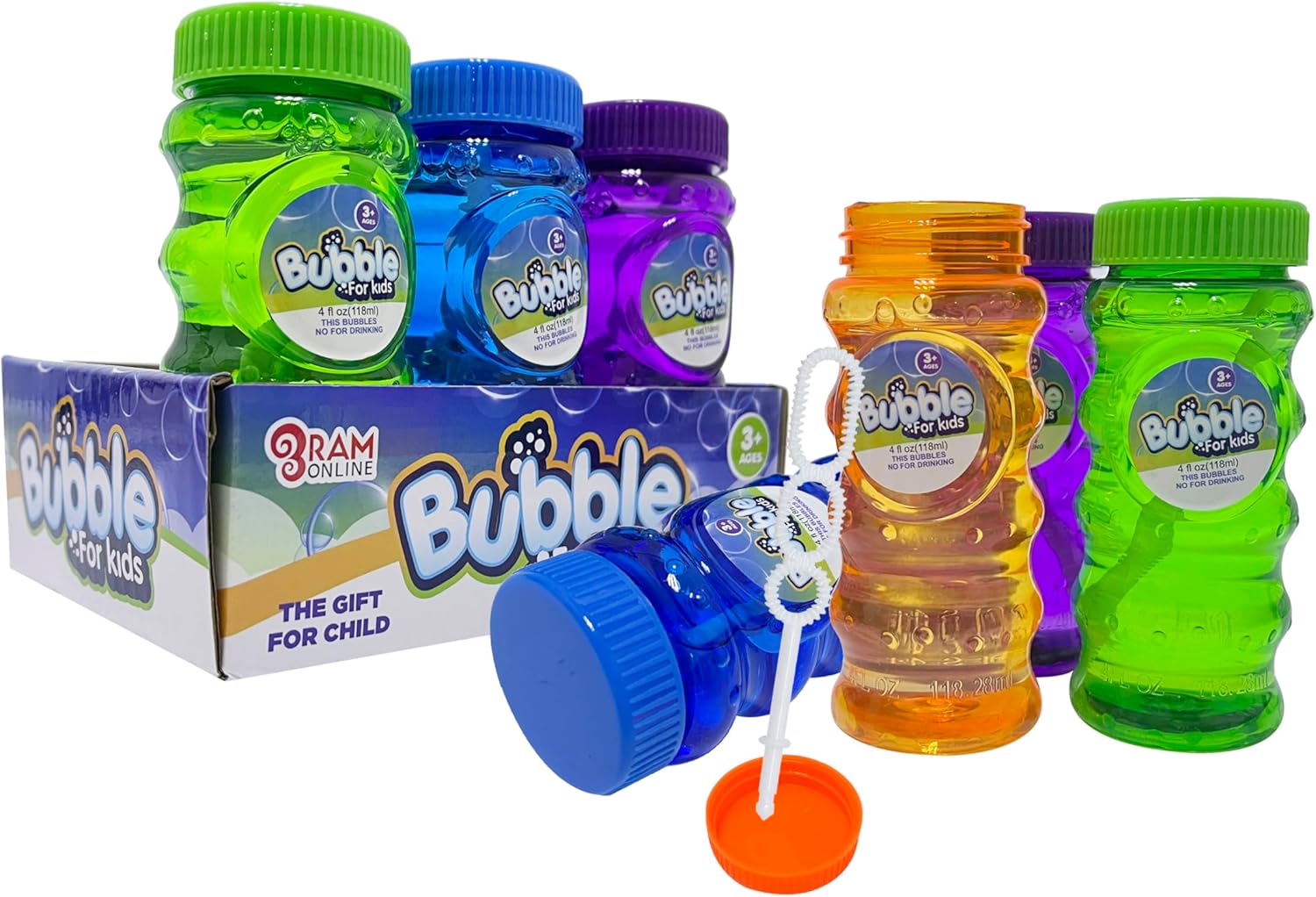 Ram© Bubbles For Kids Pack Bubble Solution With Wands Fun Party Filler Bubble Garden Summer Fun 6 x 125ML