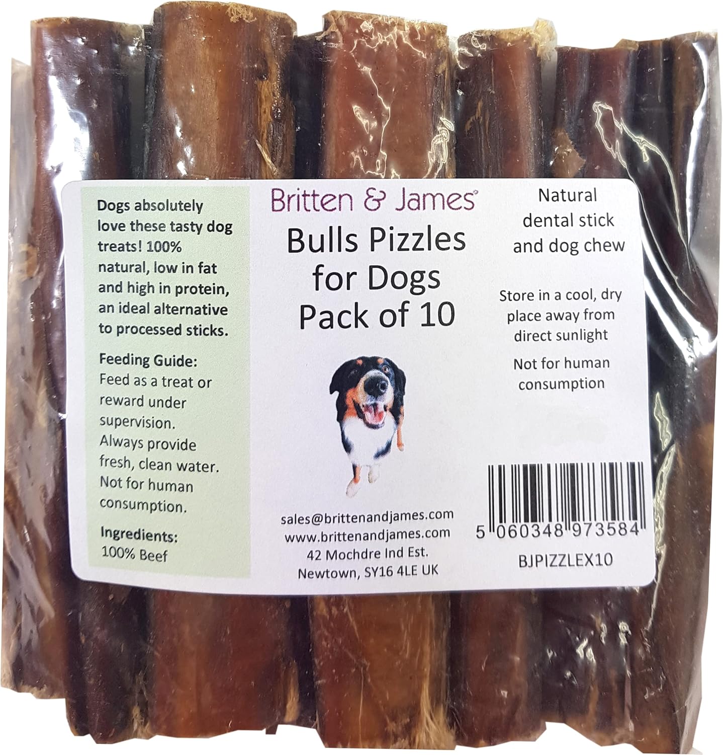 Britten & James 10 Thick Bulls Pizzles for Dogs (12cm length) - Bully Stick, Natural Dental Stick and Dog Chew. Hypoallergenic, Grain Free and Long Lasting Dog Treat
