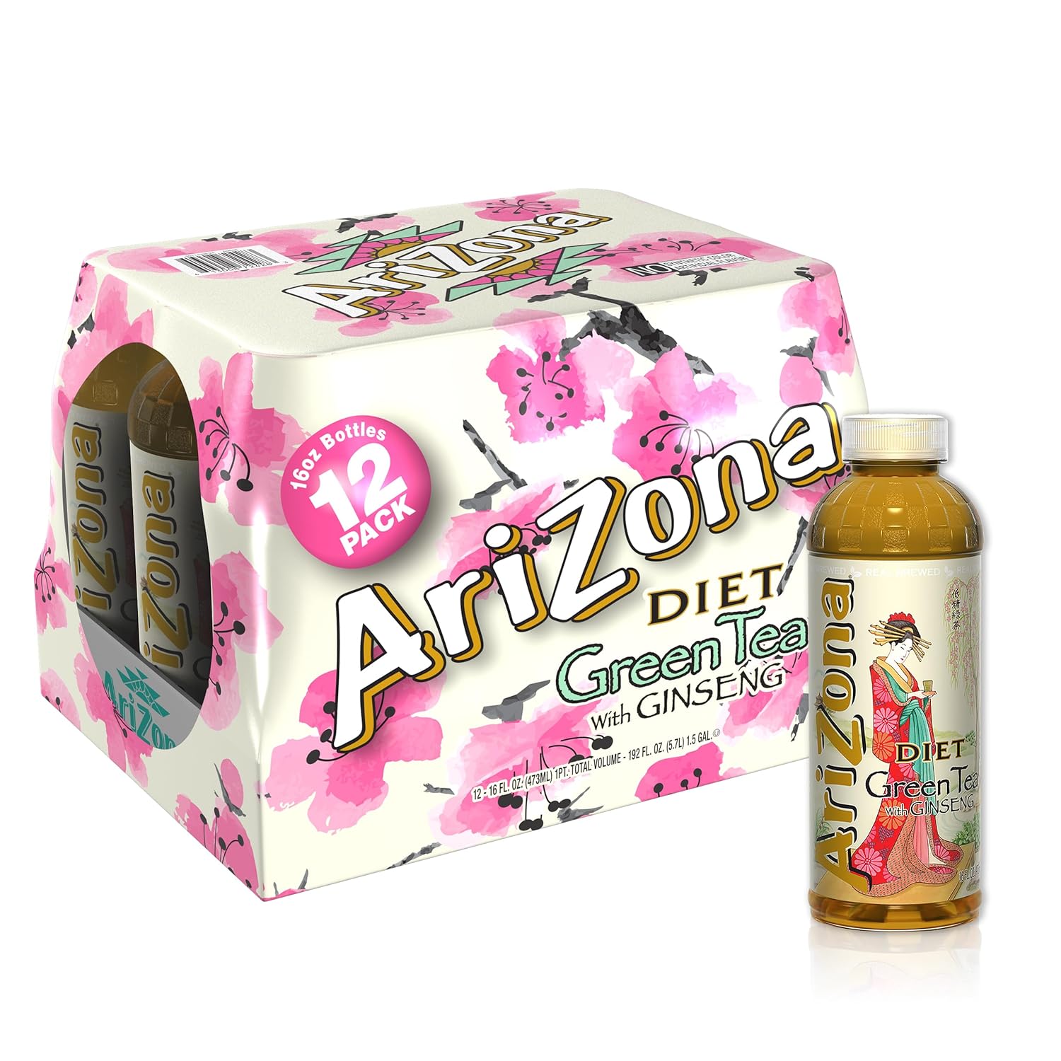 AriZona Diet Green Tea with Ginseng - 16 Fl Oz (Pack of 12)