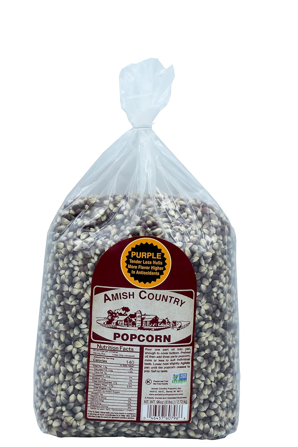 Amish Country Popcorn | 6 lbs Bag | Purple Popcorn Kernels | Old Fashioned, Non-GMO and Gluten Free (Purple - 6 lbs Bag)