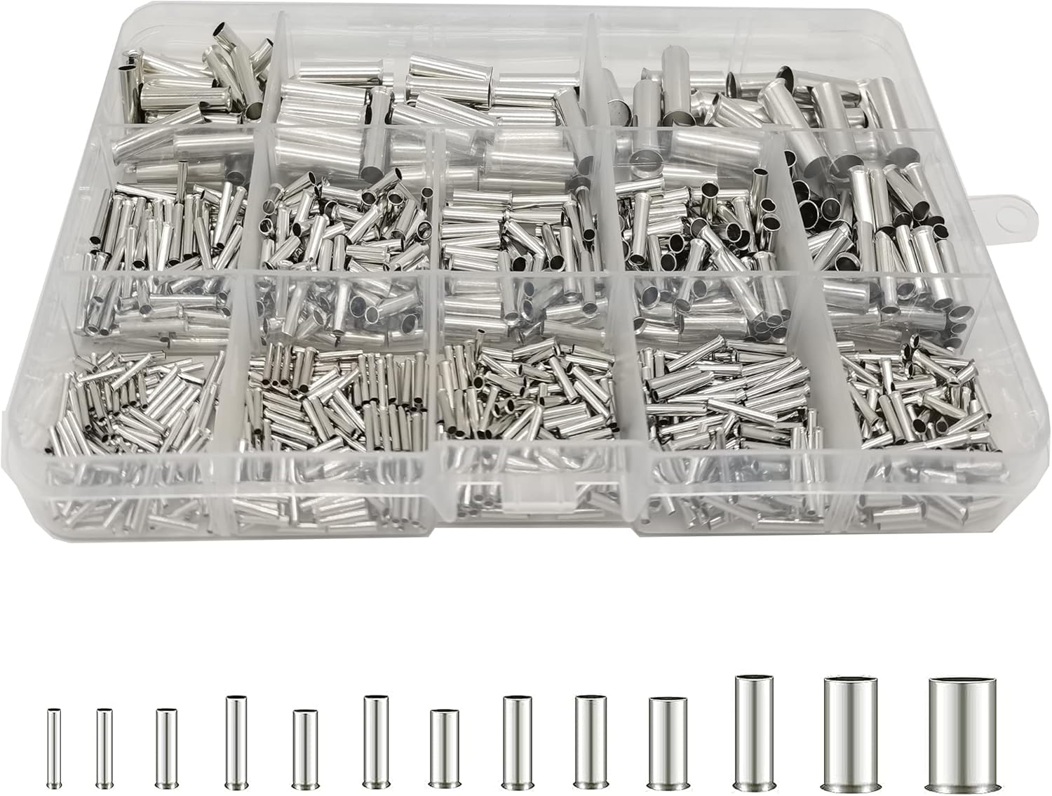WeqeYent 1000 Pcs 16mm² - 0.5mm² Wire Ferrules Kit 6-22 AWG Wire, Non Insulated Ferrule Pin Cord End Terminal 13 Types with Box for DIY Electrical Project Crimp Terminals Kit