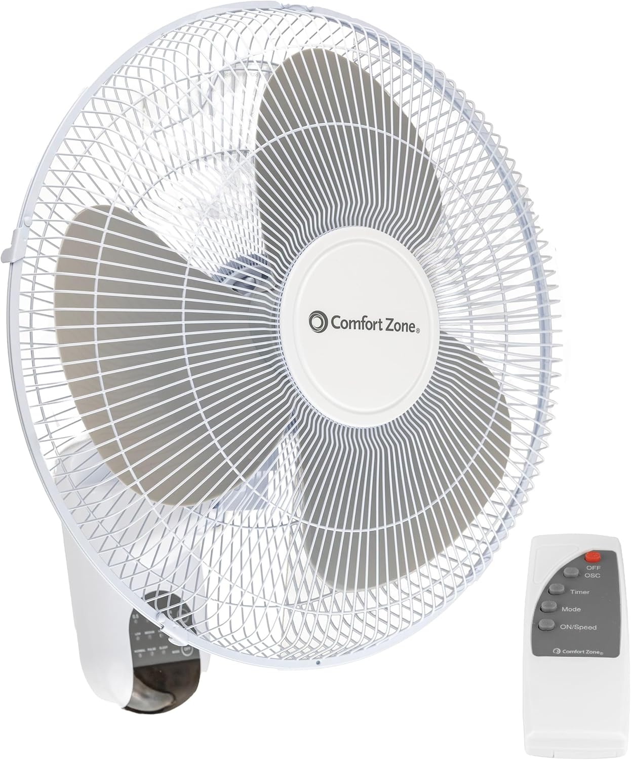Comfort Zone Oscillating Wall Mount Fan with Remote Control, Timer, Auto Shut Off, Adjustable Tilt, Quiet, 16 inch, 3 Speed, Ideal for Home, Bedroom, Gym & Office, Airflow 14.07 ft/sec, CZ16WR