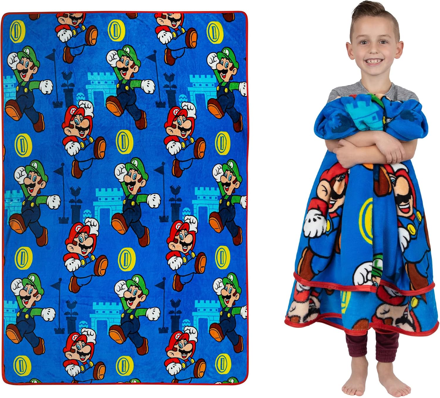 Franco Kids Bedding Super Soft Plush Throw Blanket, 62" x 90", Super Mario,AB0518