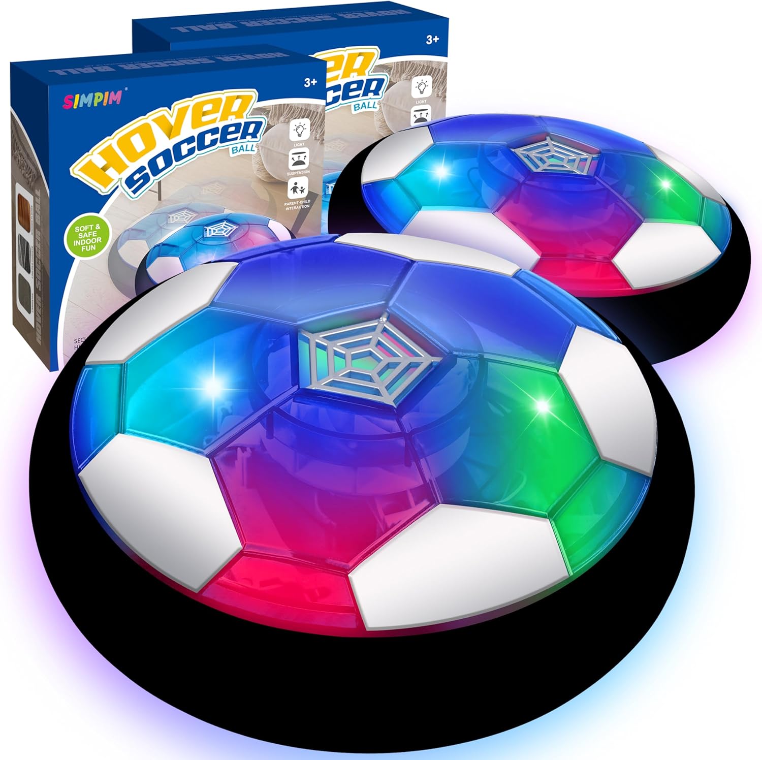 Boy Toys Air Power Football Toy(Set of 2),Air Floating Soccer Ball with LED Light and Soft Foam Bumper for Indoor Outdoor Game, Gifts for Age 3 4 5 6 7 8-12+ Year Old Boys Girls