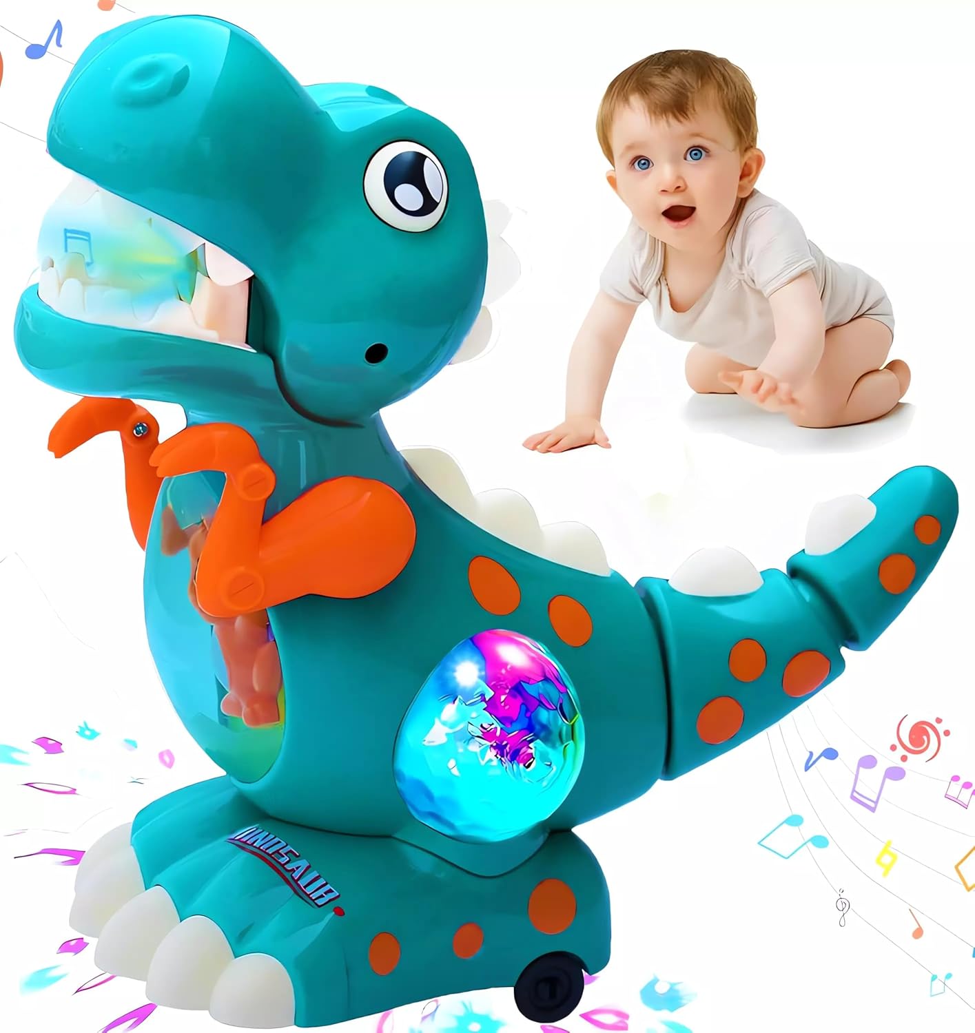 Baby Musical Light Crawling Walking Dinosaur Toys,Light Up Crawling Learning Tummy Time Toys with Sound for Boys&Girls, Automatic Moving Dino Sensory Toy for Kids/Toddlers Birthday Gifts