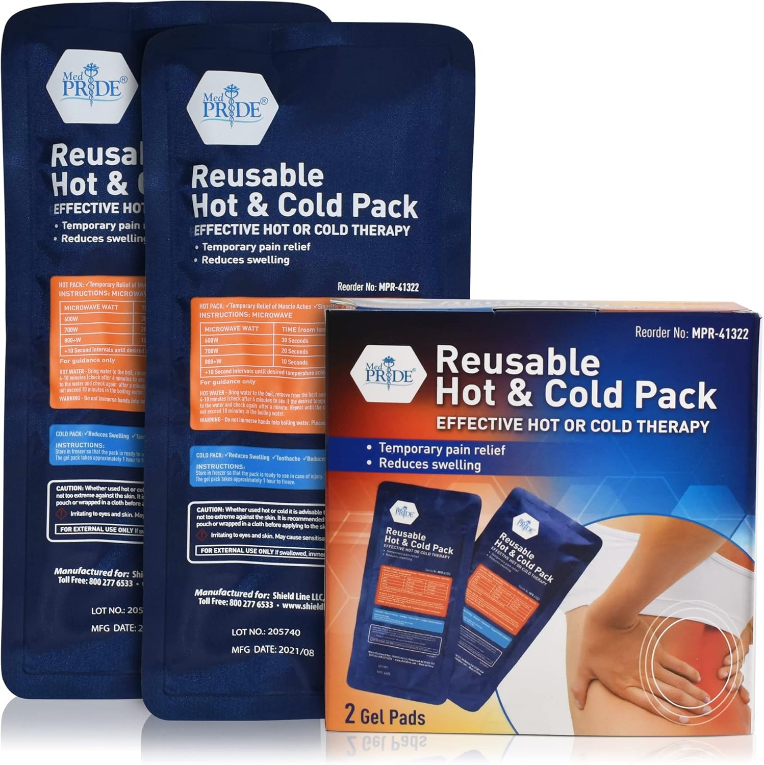 MED PRIDE Reusable Hot and Cold Gel Ice Packs for Injuries Microwavable & Freezer Safe Pain Relief Swelling Flexible Compress Pack of 2