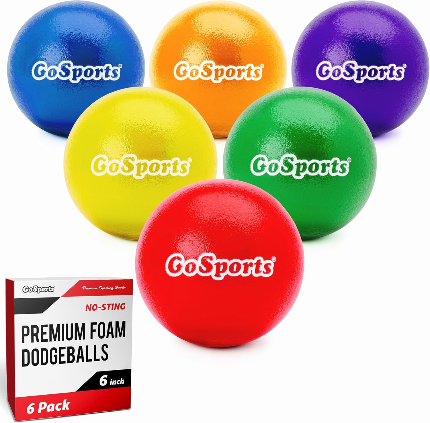 GoSports Soft Skin Foam Playground Dodgeballs - Set of 6 Includes Mesh Carry Bag