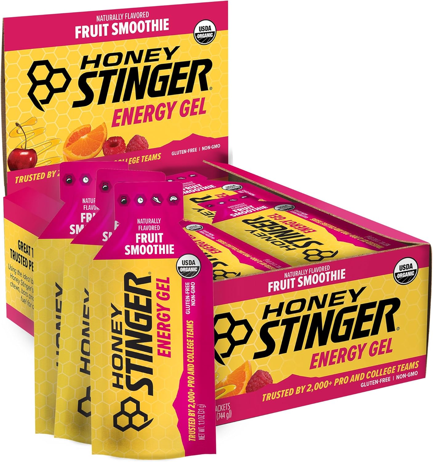 Honey Stinger Organic Fruit Smoothie Energy Gel Gluten Free & Caffeine Free For Exercise, Running and Performance Sports Nutrition for Home & Gym, Pre and Mid Workout 24 Pack, 26.4 Ounce