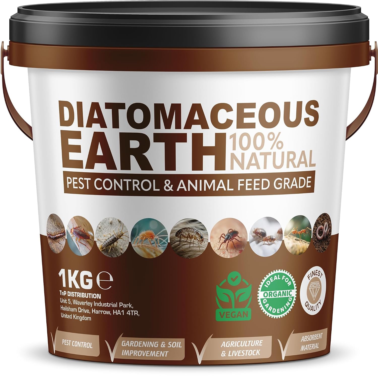 Diatomaceous Earth Powder Bucket Duster Pest Control Natural Insecticide Powder Bed Bug Killer, Mites Flea & Tick, Ant Killer, Crawling Insect Solution Non-Toxic DE Feed Grade (1kg)