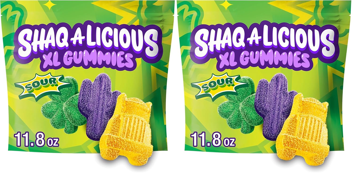 SHAQ-A-LICIOUS XL GUMMIES Sour Chewy, Candy Bag, 11.8 oz (Pack of 2)