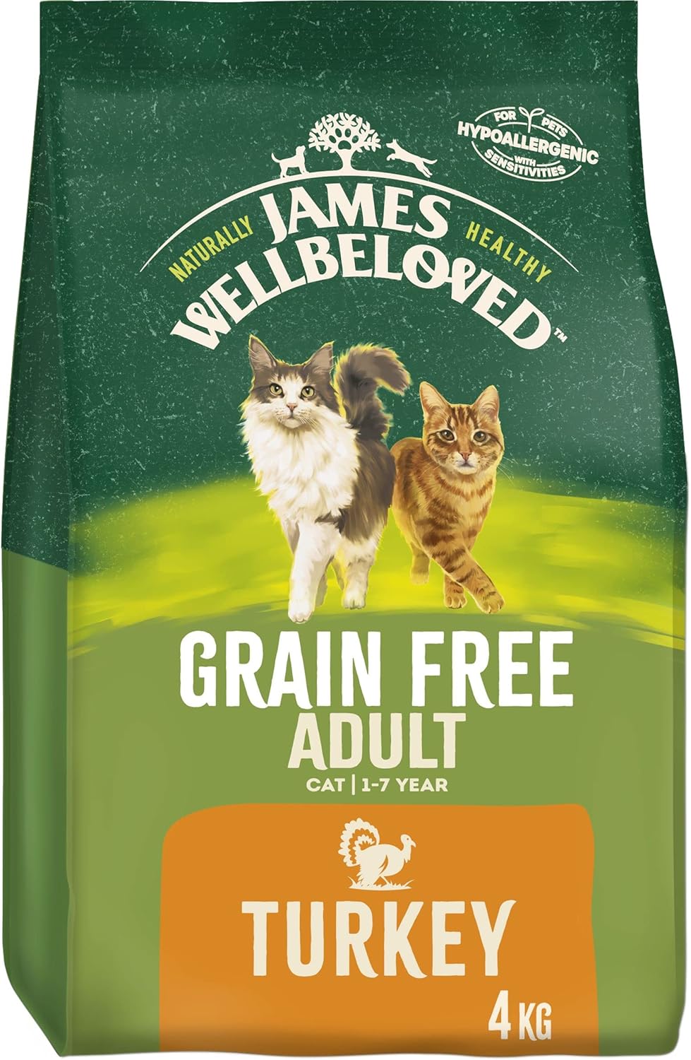 Hezruy James Wellbeloved Complete Dry Adult No Cereal Cat Food Turkey and Vegetables, 4 kg