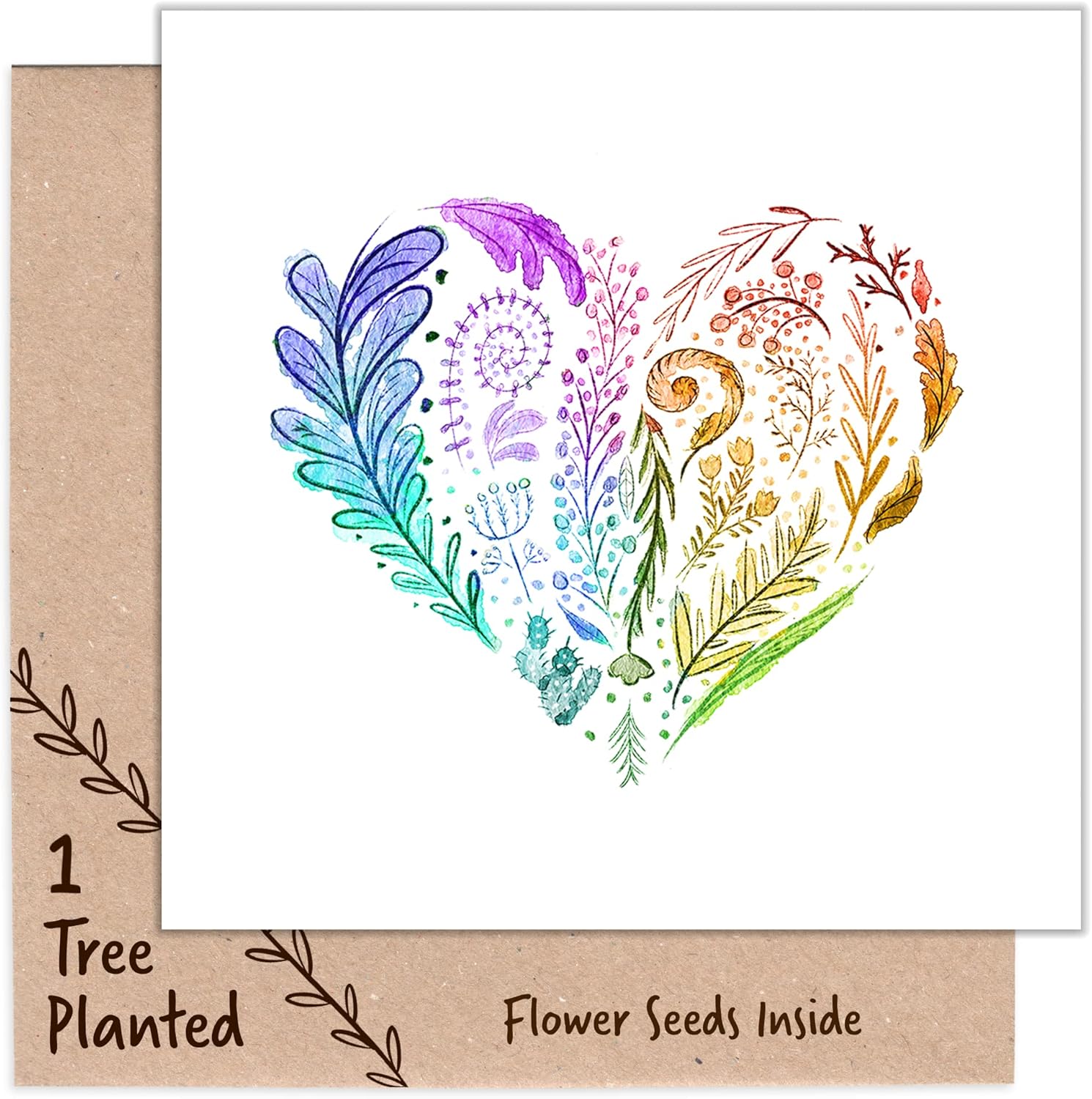 1 Tree Cards Eco Heart Card with 1 Tree Planted & Plantable Seed Card that Grows Flowers - Blank Inside for Friend, Girlfriend, Boyfriend, Wife or Husband Birthday Card (Rainbow Heart)