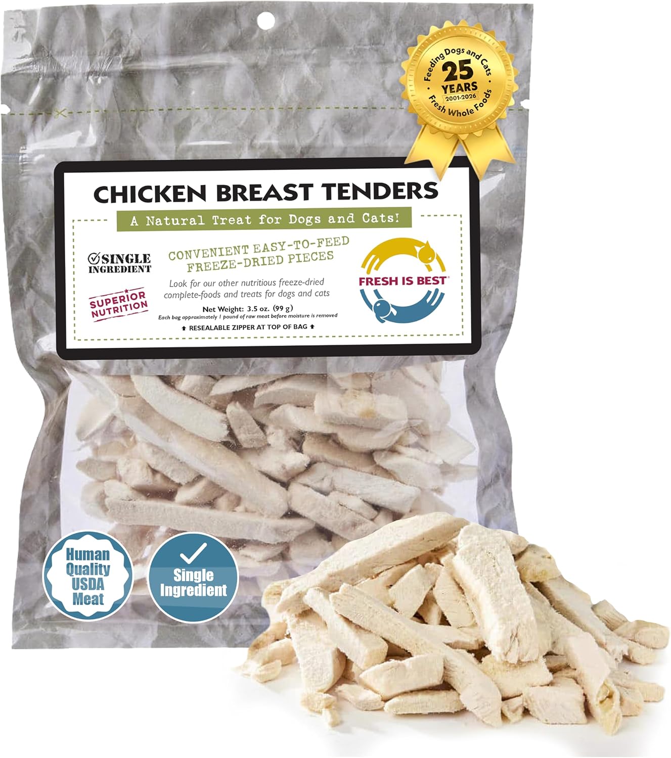 Fresh Is Best Freeze Dried Dog Treats – Single-Ingredient Protein Bites | Raw Freeze Dried Chicken Breast for Dogs & Cats - Healthy Dog Training Treats in Resealable Zipper Bag - Made in the USA
