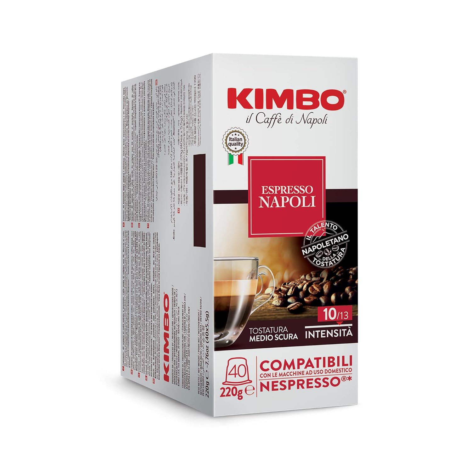Kimbo Espresso Napoli Single Serve Compatible Coffee Capsules - Blended and Roasted in Italy - Medium to Dark Roast with a Well Balance Sweet Flavor - 40 Count
