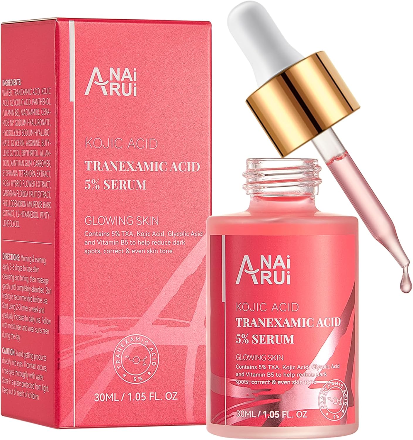 ANAiRUi Tranexamic Acid Serum, Dark Spot Correcting Serum with Glycolic Acid + Kojic Acid, Targets Hyperpigmentation, Even Skin Tone, 30 ml