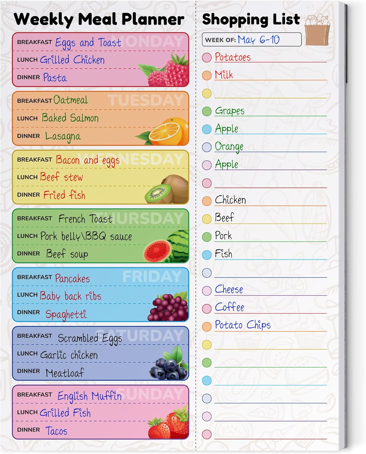 Zoe Deco Weekly Meal Planner (Fruit, 9 x 12”), Magnetic Notepad for Refrigerator, Weekly Menu Planning Pad for Family, 52 Easy Tear-Off Sheets for Grocery/Shopping Lists