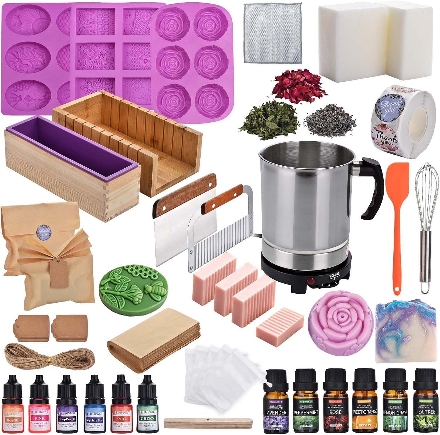 Soap Making Kit All-in-One DIY Soap Making Supplies for Adults | Removable Melter Pot, Goat Milk Soap Base, Dyes, Essential Oil & Fragrances, 3 Silicone Molds, Cutters, Silicone Loaf Molds