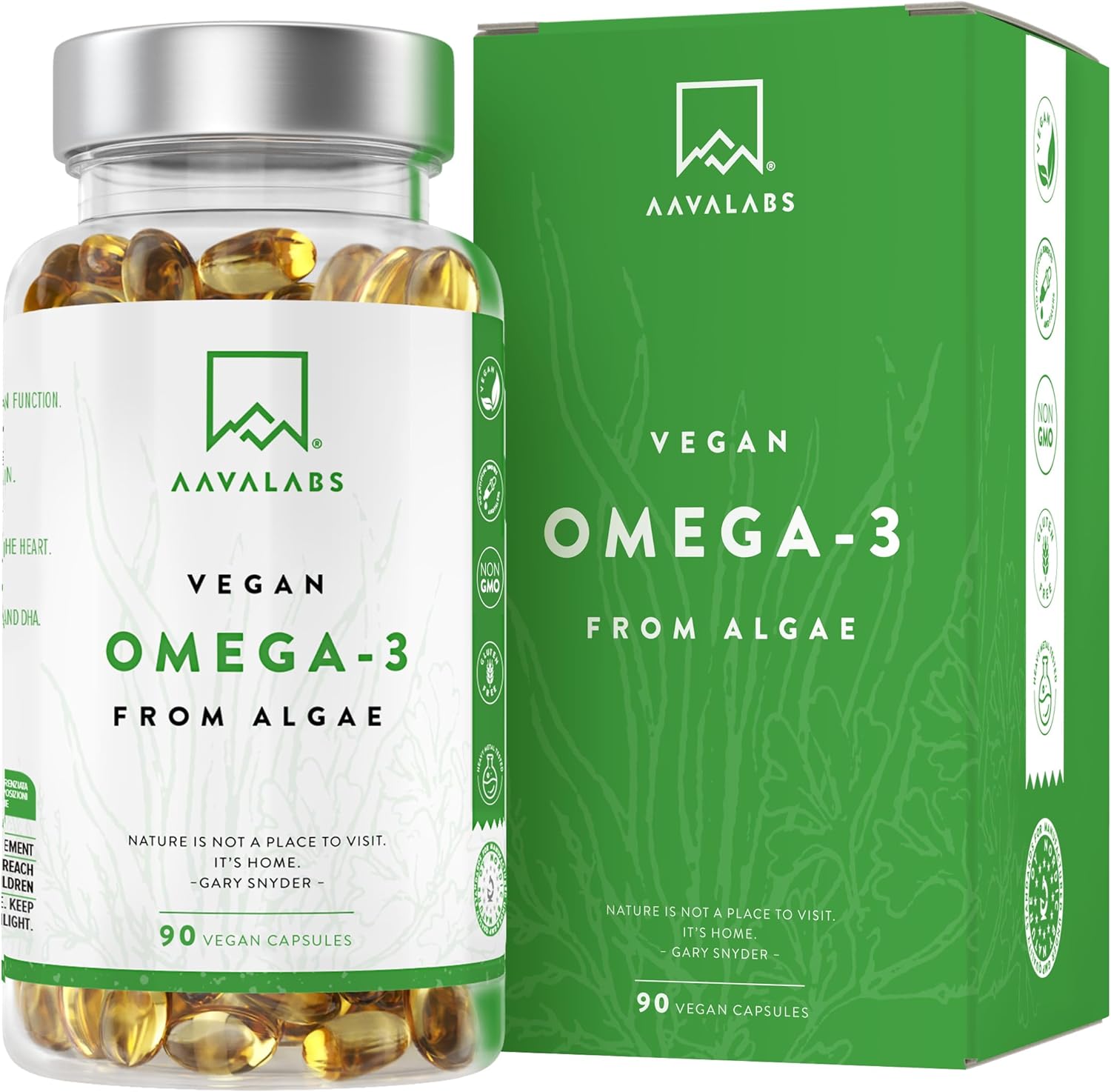 High Strength Vegan Omega 3 Capsules - 1500mg - 750mg DHA and 300mg EPA per Daily dose of 3 Softgels - 90 Omega 3 Vegan - from Sustainable Plant-Based Algae Oil