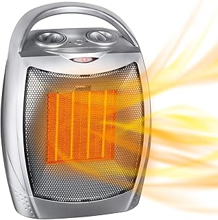 GiveBest Portable Electric Space Heater with Thermostat, 1500W/750W Safe and Quiet Ceramic Heater Fan, Heat Up 200 Square Feet for Office Room Desk Indoor Use, Silver