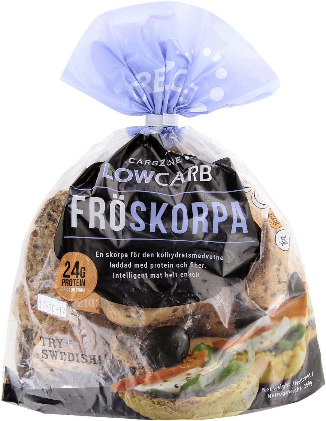 CarbZone Low Carb FROSKORPA Crisp Rolls, High Protein & Fibre, Vegan Friendly, No Added Sugar 250g (Pack of 1)