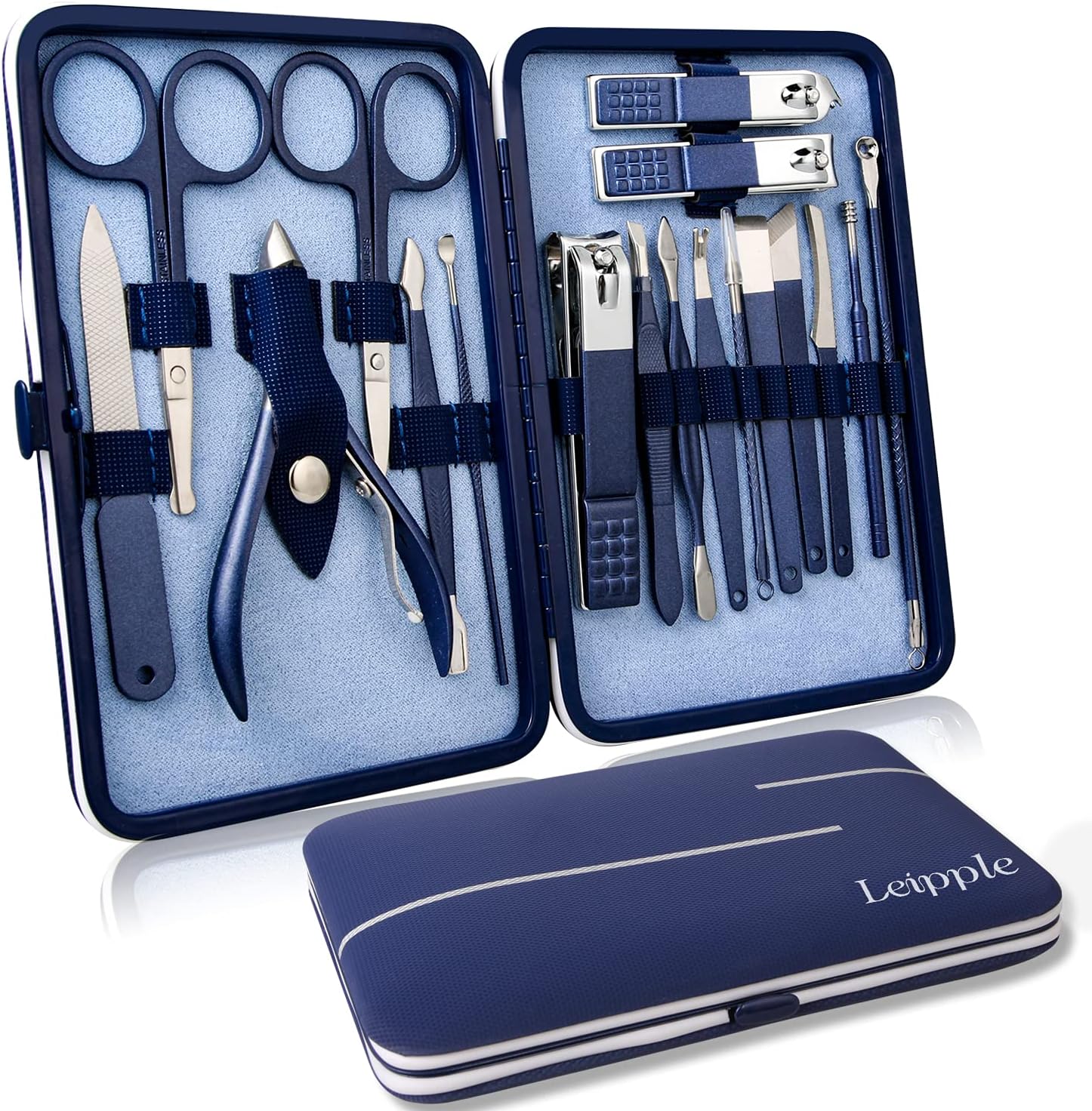 Manicure Set Professional Pedicure Kit Nail Clippers Kit - 18 pcs Nail Care Tools - Grooming Kit with Luxurious Upgraded Travel Case (Dark Blue)