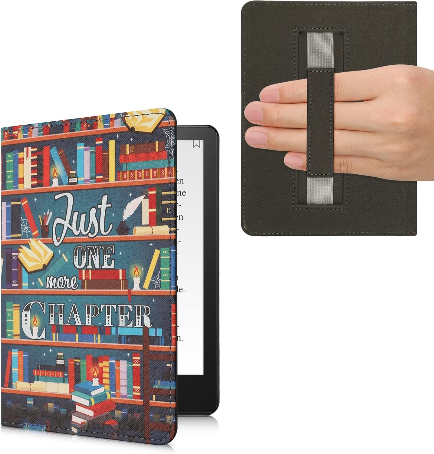 kwmobile Case for Kindle Paperwhite 11 Gen 2021 - PU Cover w/Strap - Multicolor Library Motto