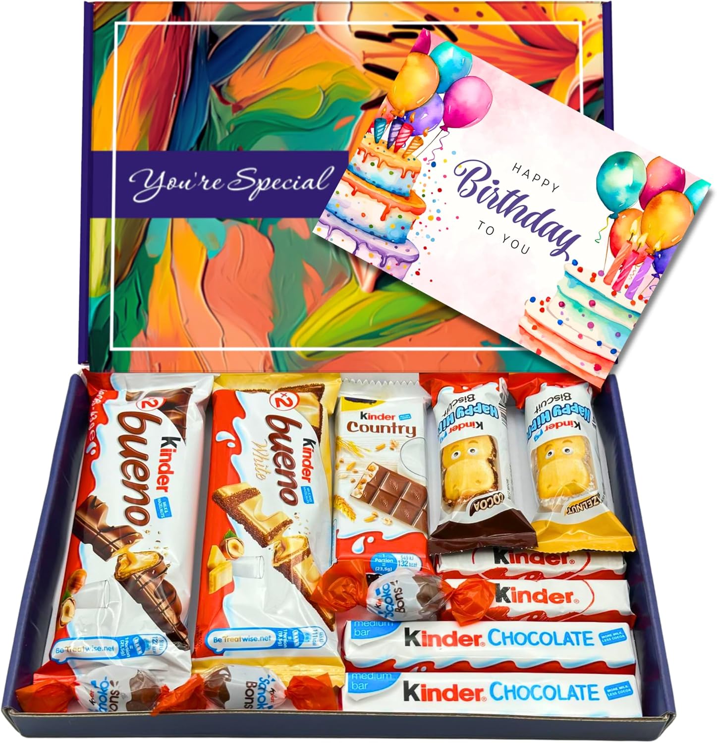 Chocolate Gift Box Hamper, Letter Box Friendly, Perfect for Presents, Surprises and Special Occasions, Bueno, Happy Hippo, Cards, Mini (Happy Birthday)