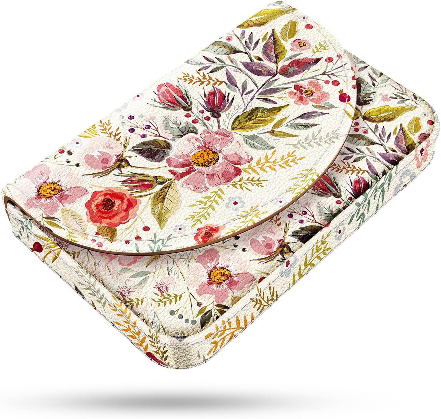 Business Card Holder，PU Leather Business Card Case Color Printing Pattern Card Holder Wallet，Pockets Magnetic Credit Card Holders for Men and Women，Vintage Flowers