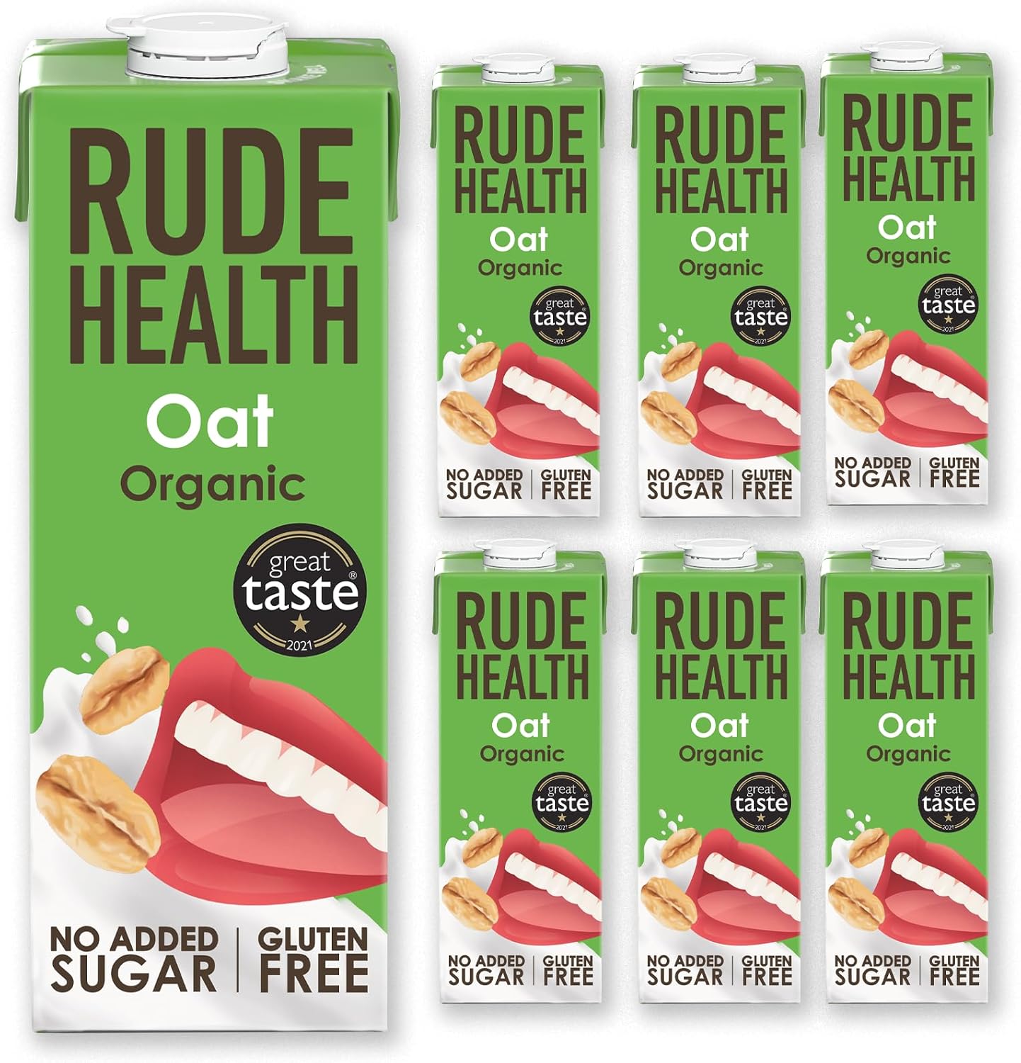 Rude Health 6 x 1 Litre Organic Oat Dairy-Alt Milk, 100% Natural Organic Drink, Lactose Free, Dairy Free & Gluten-Free, No Added Sugar, Award-Winning, Healthy & Vegan, 100% Recyclable Packaging
