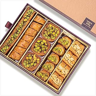 Damaskino Home Assorted Baklava Gift Box 10oz - 25 Pieces of Cashew Rich Kunefe Pastry & Turkish Baklava Pastry Pistachio Authentic Middle Eastern Sweets with Phyllo Dough & Katafi Shredded Pastry