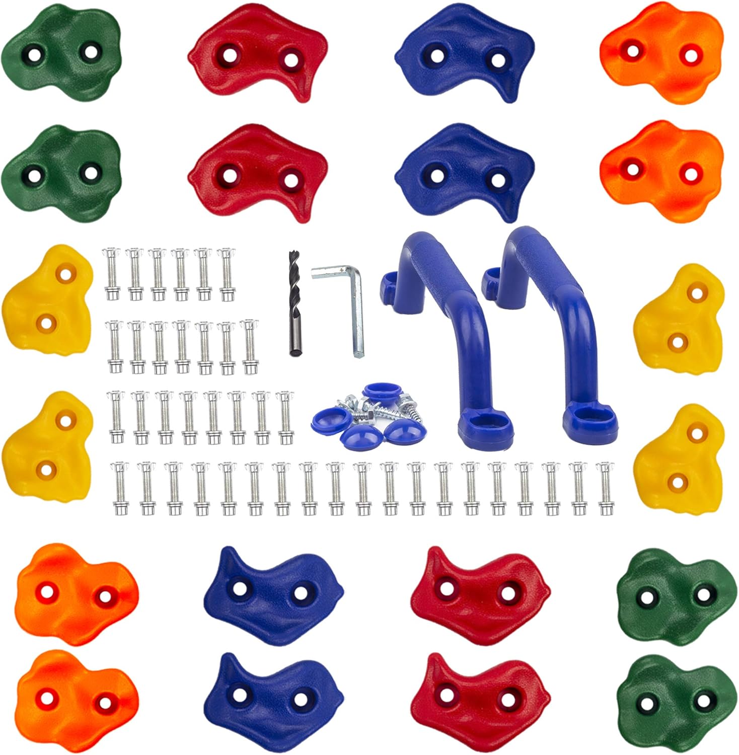 KINSPORY 20pc Rock Wall Climbing Holds Kids & Prise Escalade Enfant, Colourful Pig Nose Shape Climbing Set with Two Blue Handles for Indoor Outdoor Playground PlaySet Building