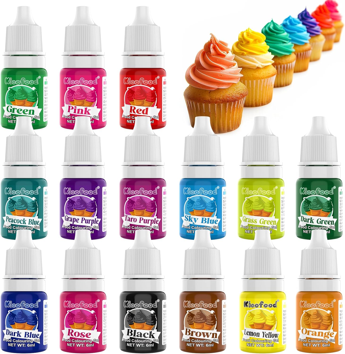 Food Colouring Set - 15 Colours Gel Food Colouring, Edible Dye Perfect for Macarons, Cake Decorations, Fondant, Buttercream, Icing, Baking, Food Craft - Easy to Colour - 6ml