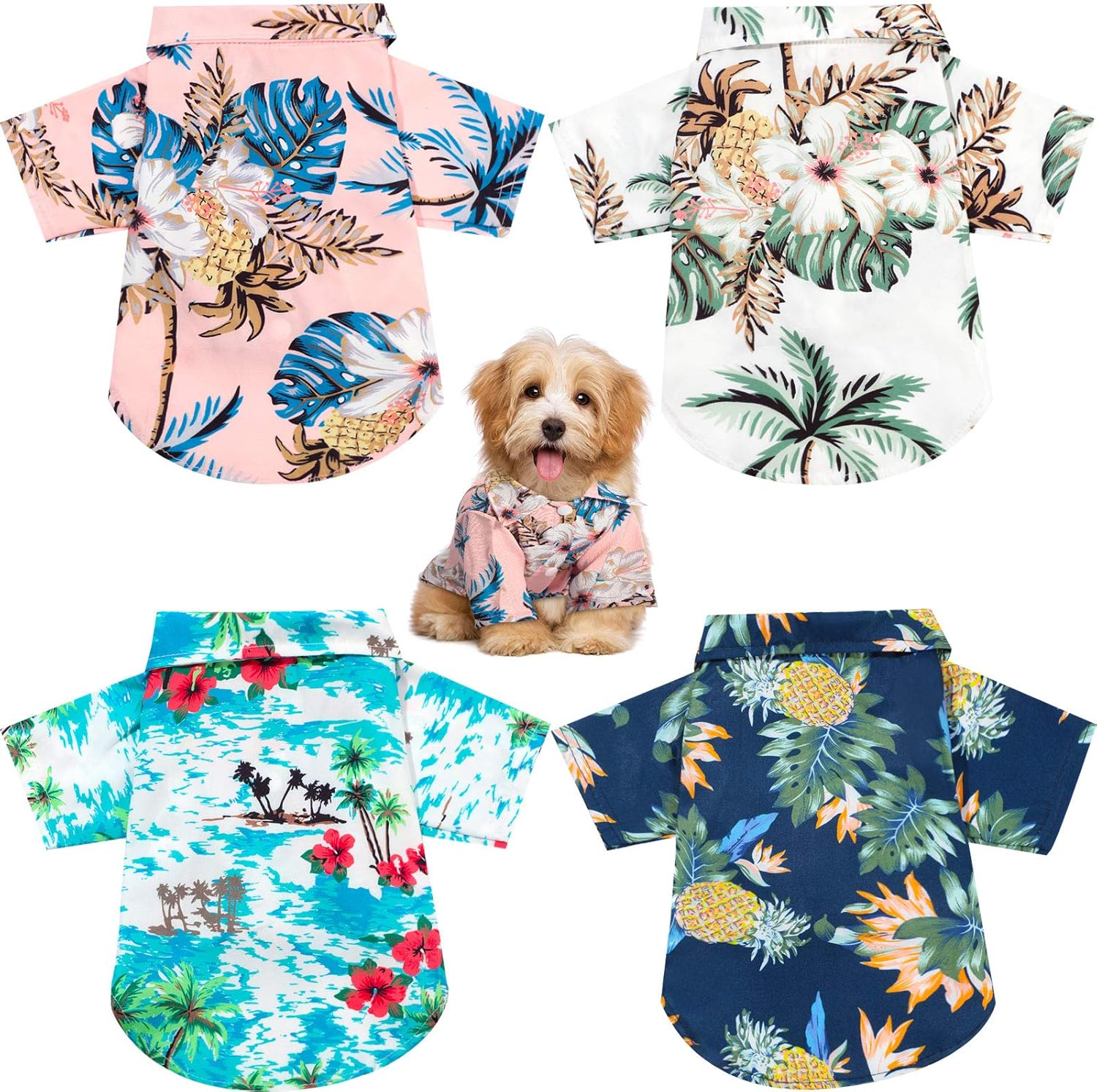 Weewooday 4 Pieces Pet Summer T-Shirts Hawaii Style Floral Pet Dog Shirt Breathable Cool Clothes Beach Seaside Puppy Sweatshirt for Small Puppy(Floral Style,Small)