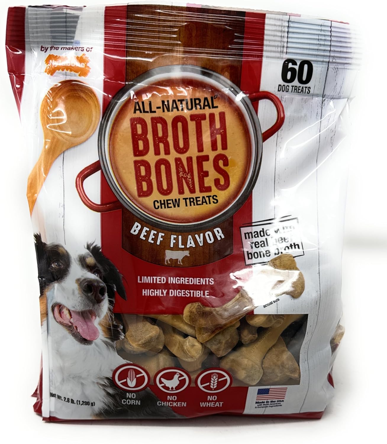 Nylabone Beef Broth Bones for Dogs, Pack of 60, 2.6 lb
