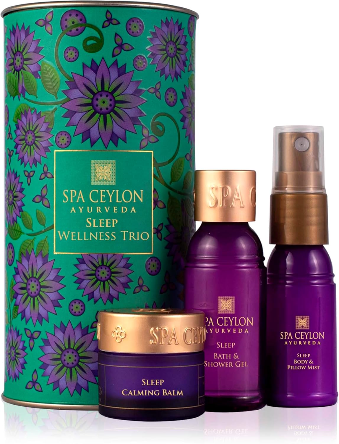 SPA CEYLON Sleep Wellness Trio Set | Restful Spa Essentials | Natural Ingredients | Ayurvedic | Lavender | Essential Oil | Shower gel, Body Mist, Balm | Gift set