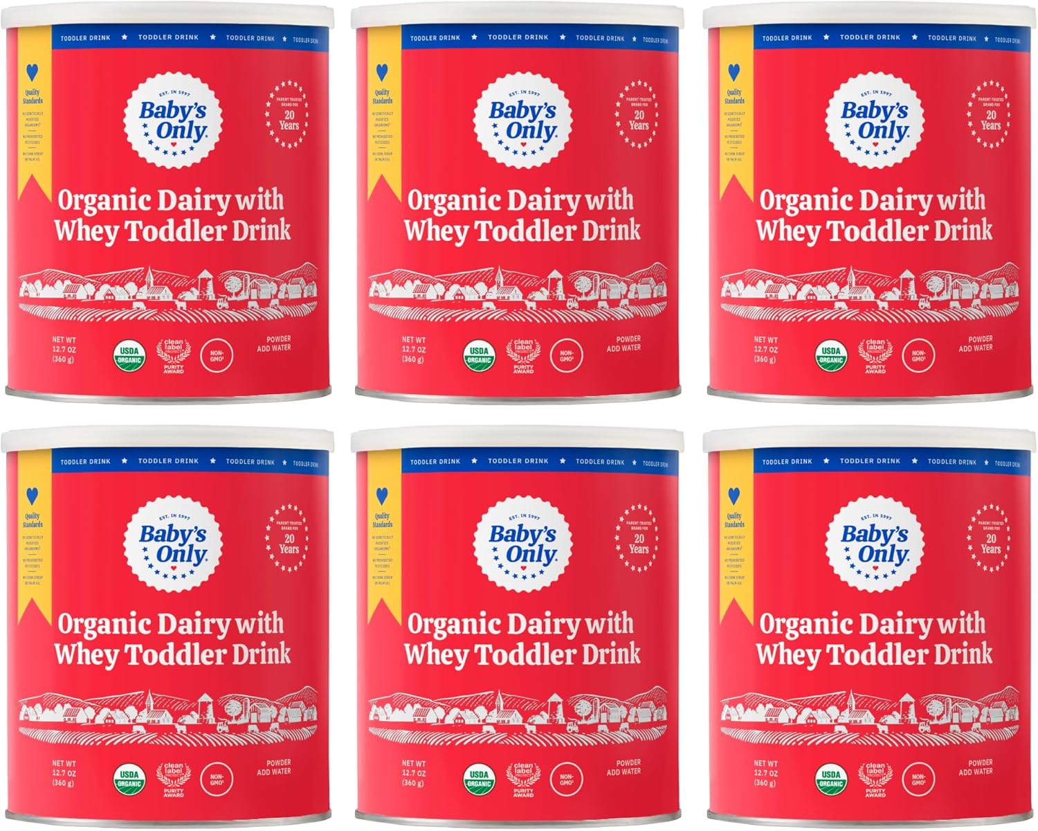 Baby's Only Organic Dairy with Whey Toddler Drink, Milk Powder with Extra Whey Protein, Iron, Vitamin D, Toddlers 12 Months Old and Up, Organic Toddler Drink, Easy to Digest, 12.7 oz, 6 Pack