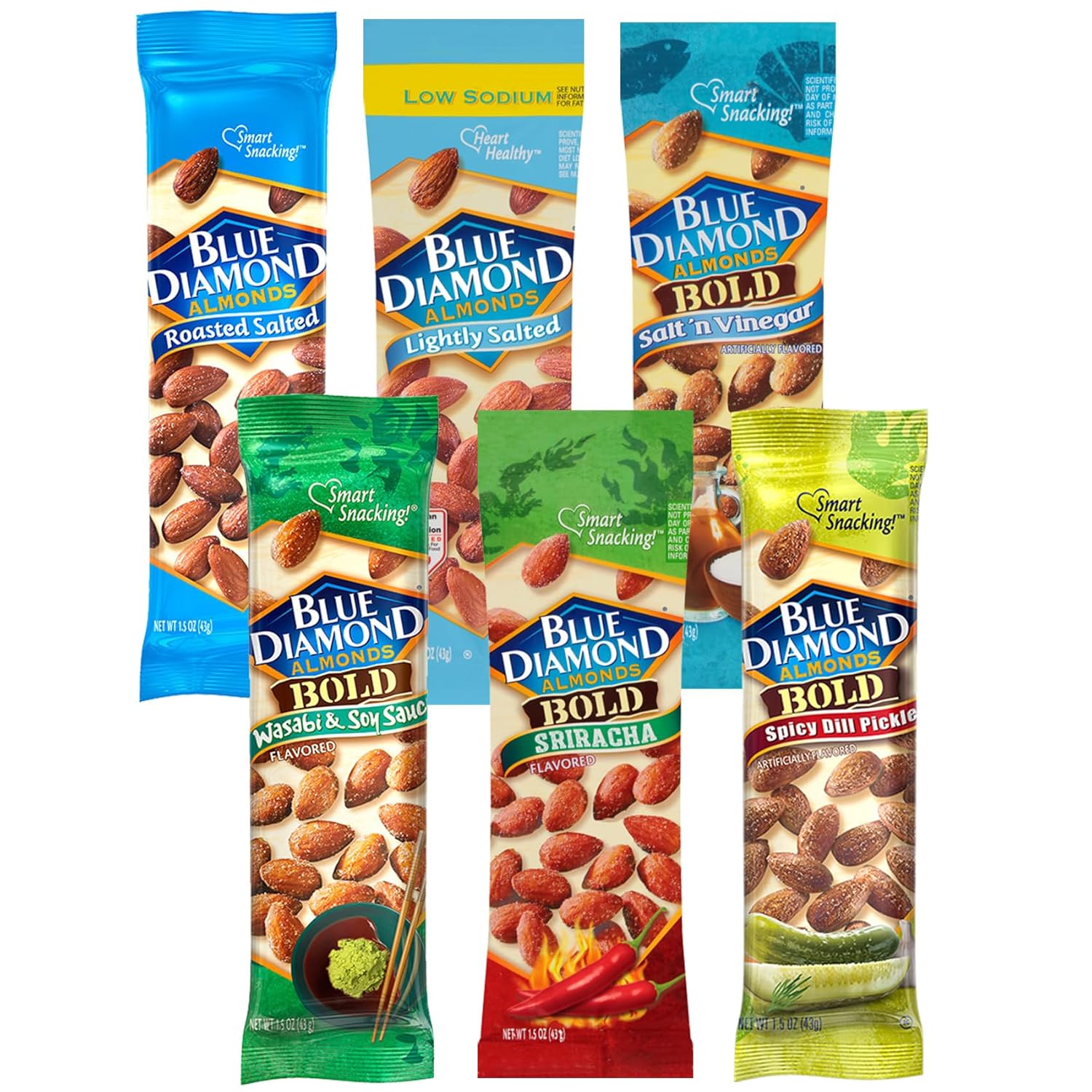 Blue Diamond Almond Variety Packs, 6 Flavors, 1.5 Ounce Bags (Pack of 6)