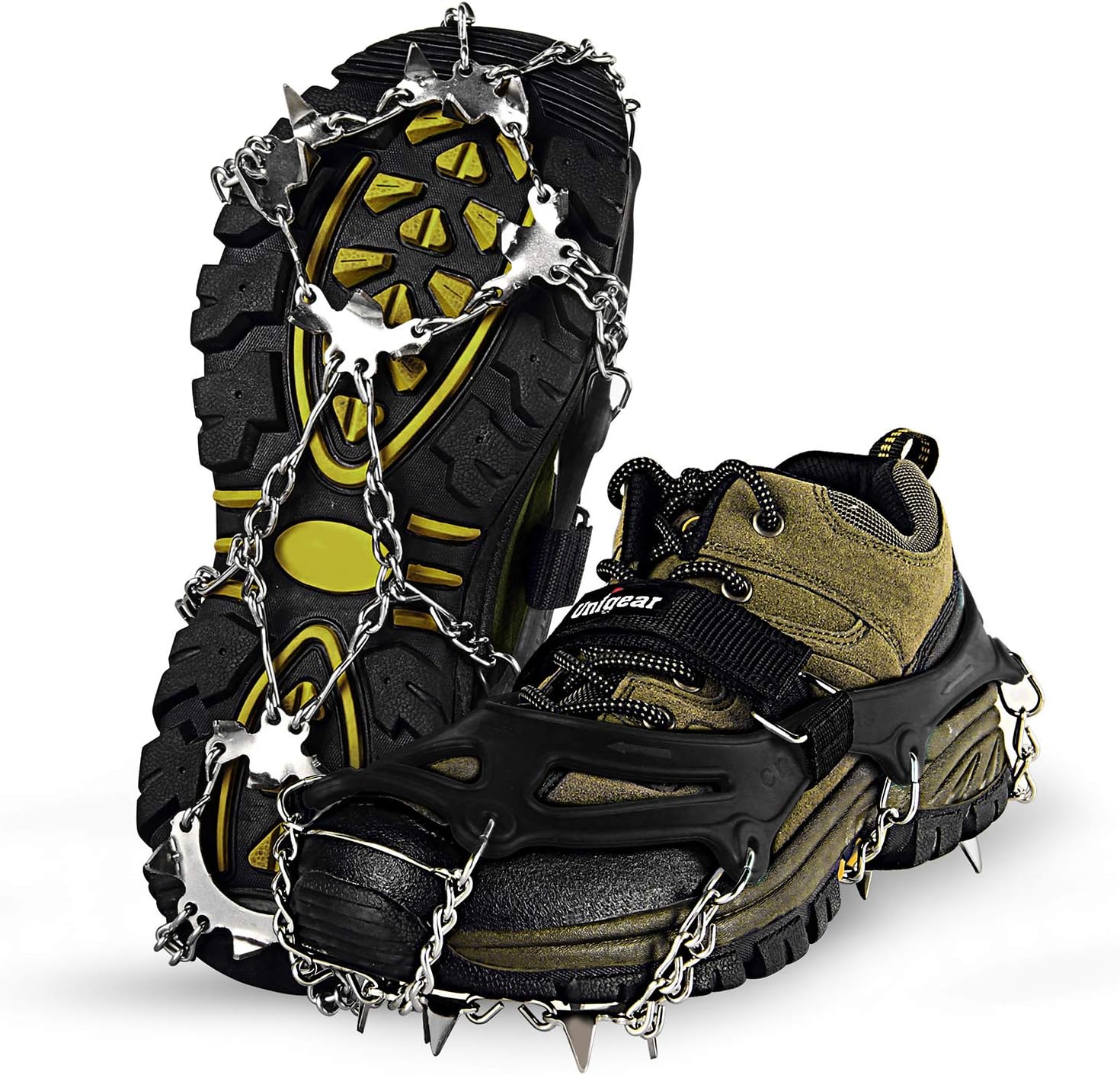 Unigear Crampons for Hiking Boots,Traction Ice Cleats Snow Grips with 18 Spikes for Walking, Jogging, Climbing and Hiking